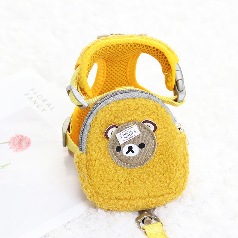 Fleece Cute Pet Backpack Chest Strap Vest Type Traction Rope