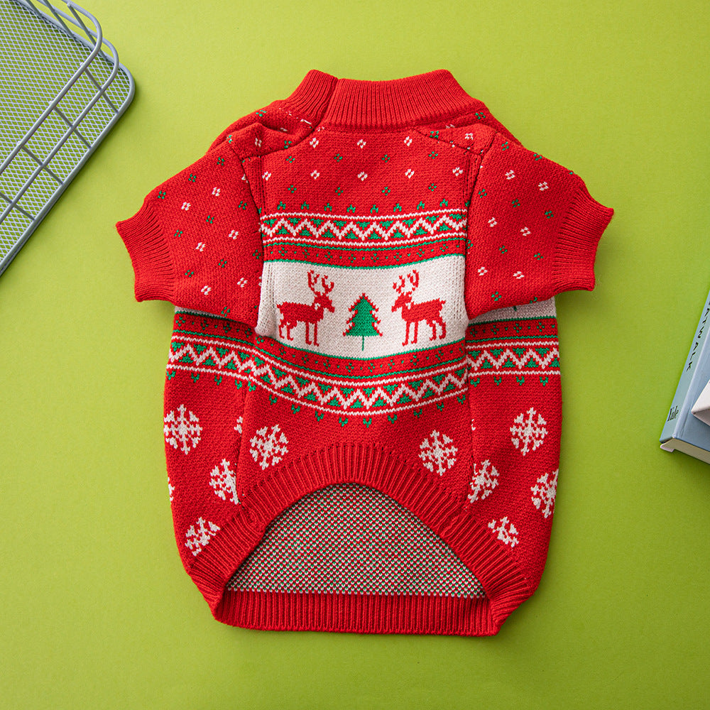 Festive Christmas Dog Sweater with Elk and Tree Design