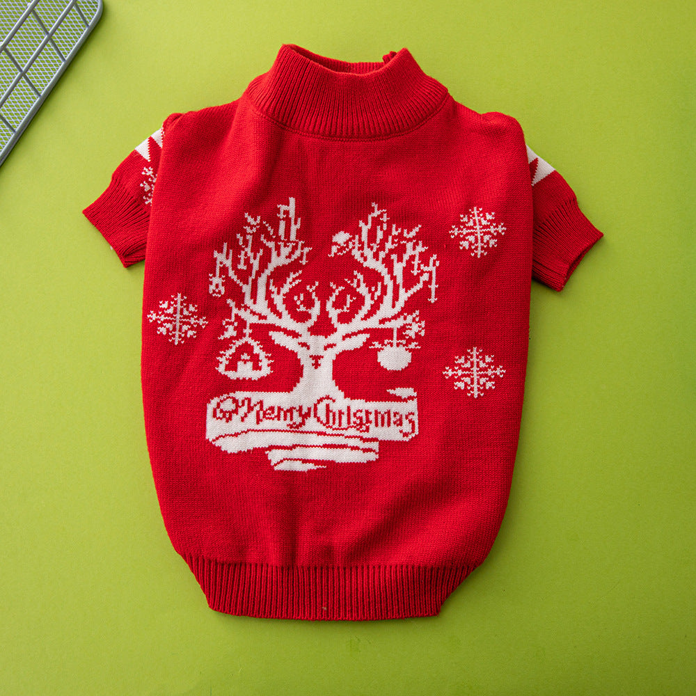 Festive Christmas Dog Sweater with Elk and Tree Design