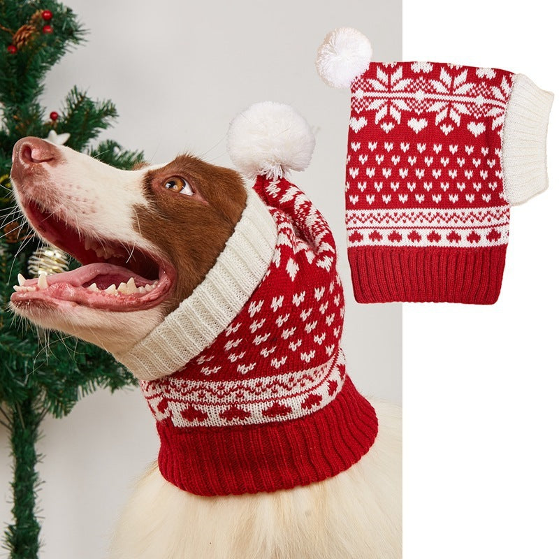 Knitted Snowflake and Elk Print Pet Hat for Winter Holidays