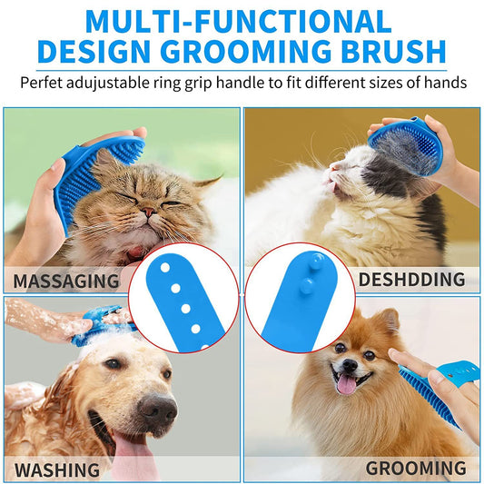 3 Piece Dog Bath Brush Set for Grooming and Massage