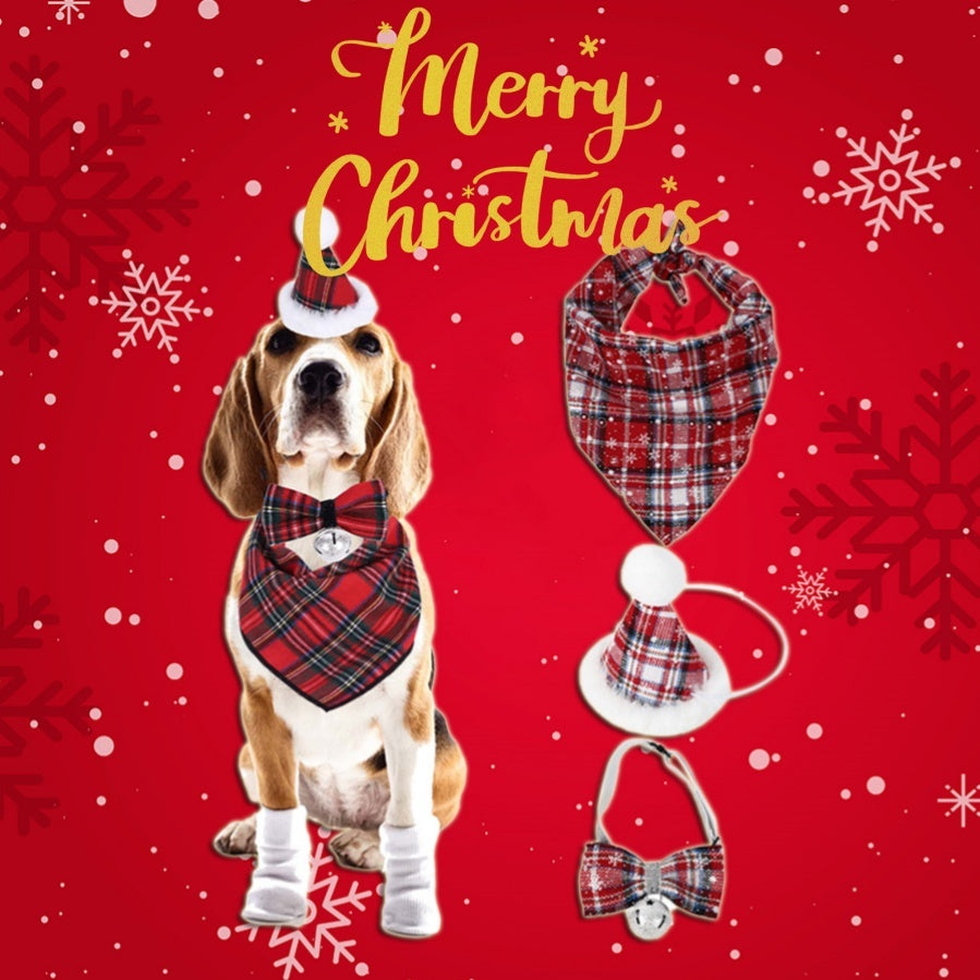 Christmas Triangle Pet Bandana Santa Deer Print Scarf for Holiday Fun