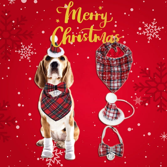 Christmas Triangle Pet Bandana Santa Deer Print Scarf for Holiday Fun