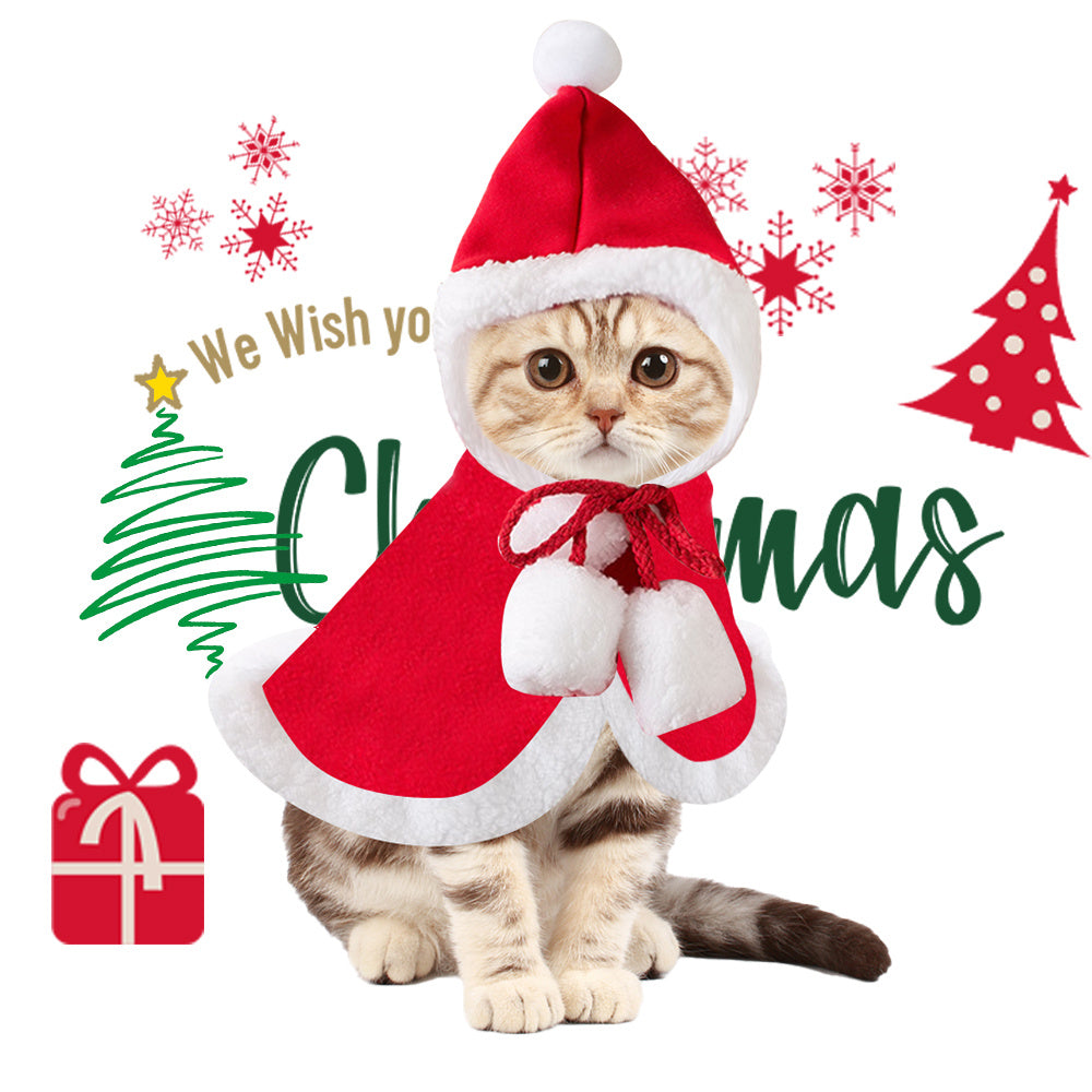 Christmas Pet Costume Santa Cape With Hat