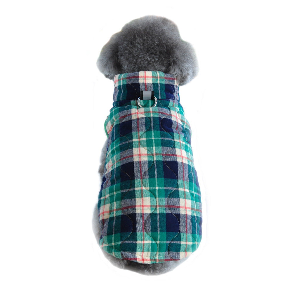 Winter Dog Jacket Quilted Cotton Plaid Zipper Coat for Cold Weather Protection