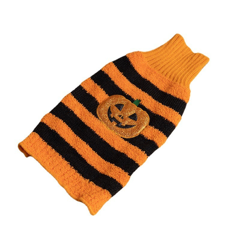 Halloween Dog Sweater with Pumpkin and Bat Pattern