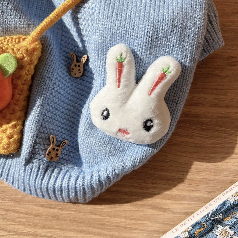 Cute Puppy Sweater Blue Rabbit Knitted Pullover for Dogs and Cats Winter Clothes