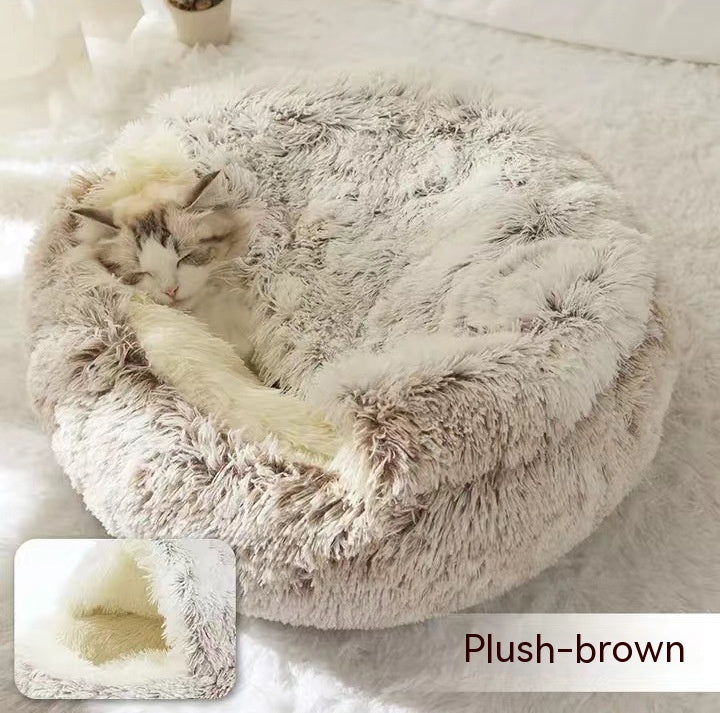 Plush Round Dog and Cat Bed for Winter Comfort