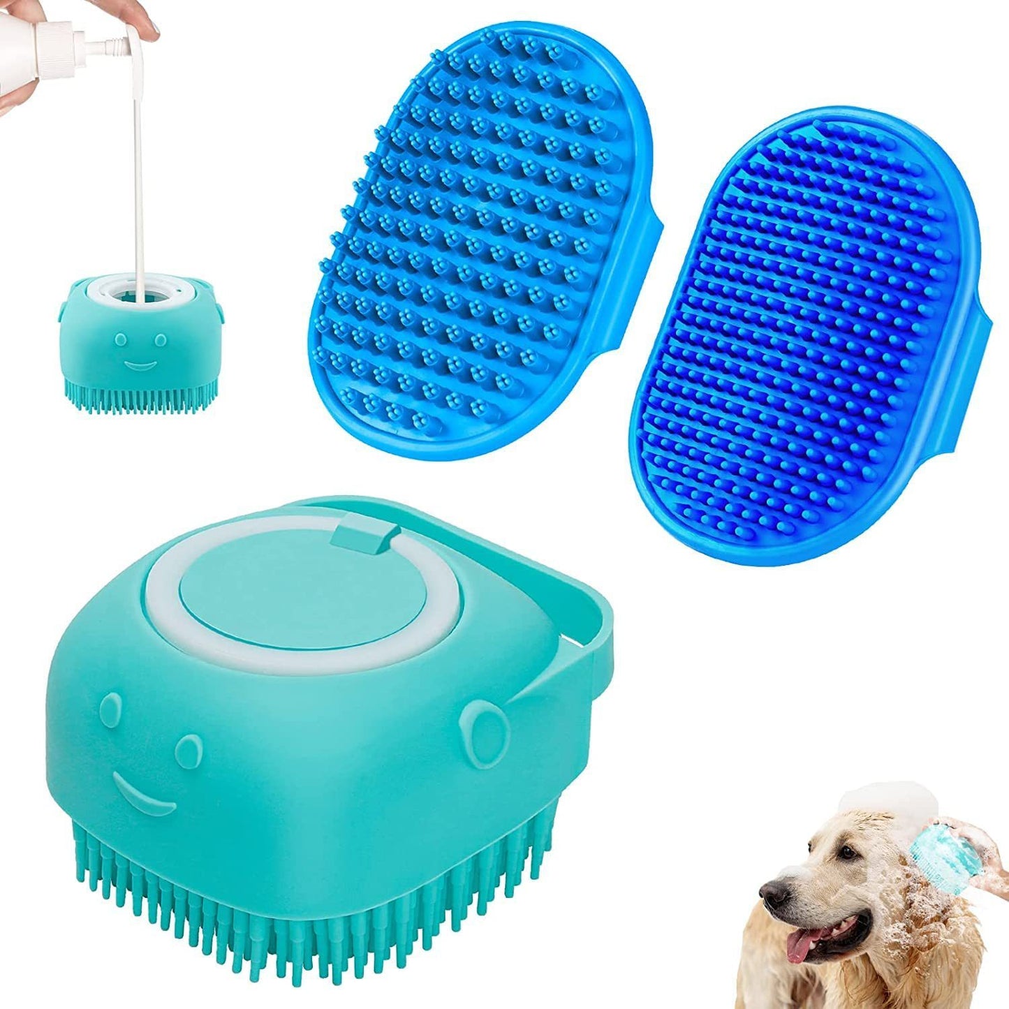 3 Piece Dog Bath Brush Set for Grooming and Massage