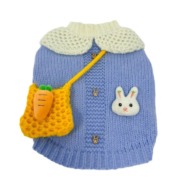 Cute Puppy Sweater Blue Rabbit Knitted Pullover for Dogs and Cats Winter Clothes