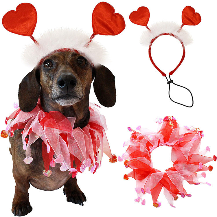 Valentine's Day Pet Accessories Headband And Scarf Set