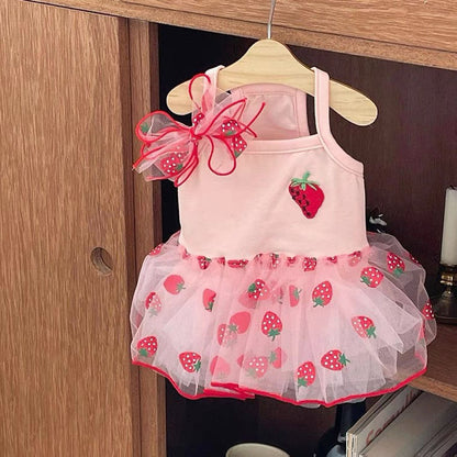 New Dog Clothes Cute Mesh Strawberry Strap Dress