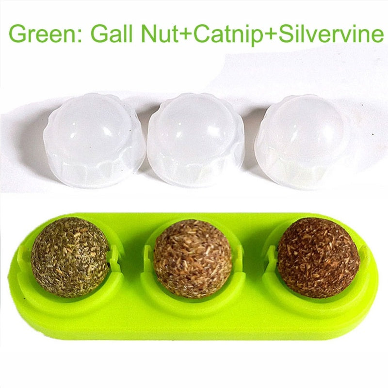 Rotating Catnip Lick Balls – Self-Adhesive Cat Treat (3pcs/Set)