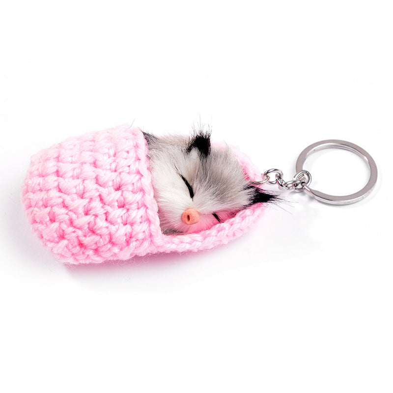 Sleeping Cat Metal Key Ring