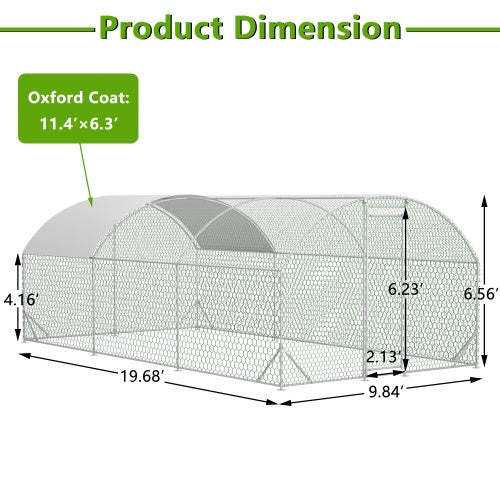 Large Chicken Coop Metal Chicken Run With Waterproof And Anti-UV Cover, Dome Shaped Walk-in Fence Cage Hen House For Outdoor And Yard Farm Use, 1 Tube Diameter, 9.84 X 19.68 X 6.56