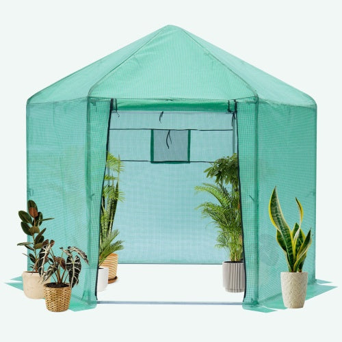 Walk In Greenhouse Hexagonal Upgrade Reinforced Frame Heavy Duty Plastic Greenhouse Reinforced Thickened Waterproof Insulation 9.2x8.1 Ft