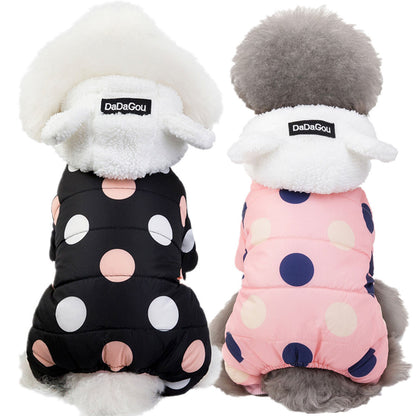 Warm Cotton Four-Legged Pet Coat Polka Dot Design for Winter