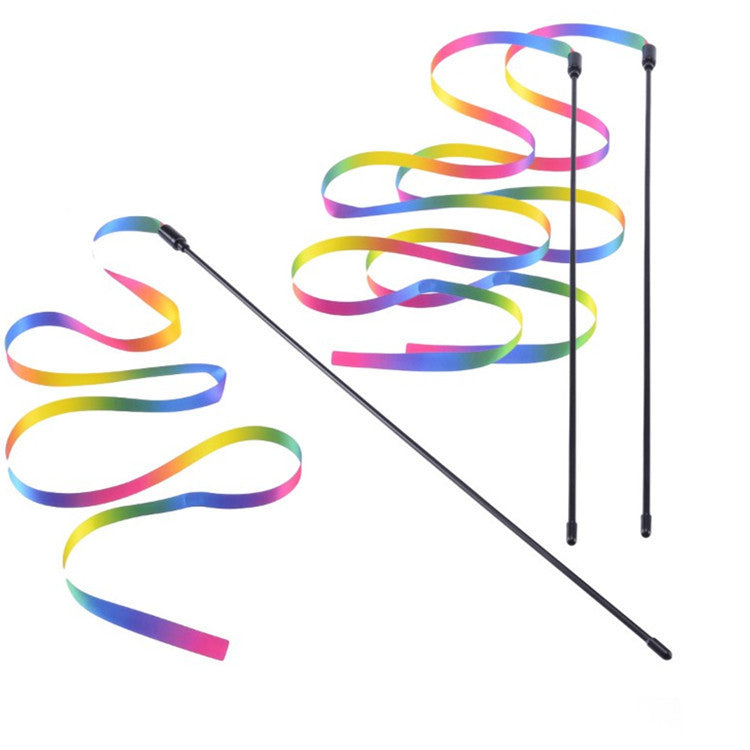 Rainbow ribbon cat stick