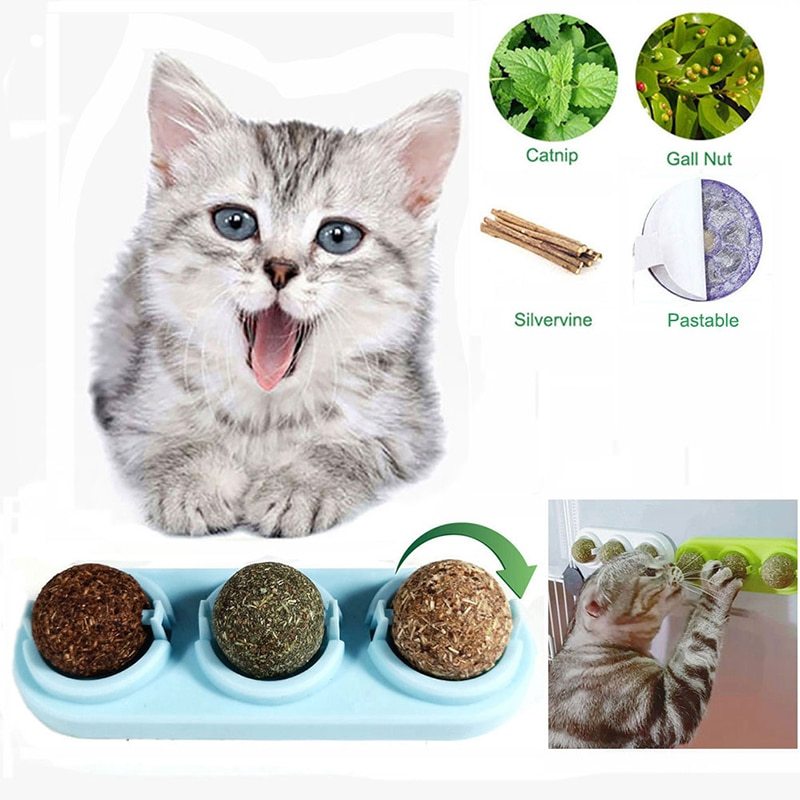 Rotating Catnip Lick Balls – Self-Adhesive Cat Treat (3pcs/Set)