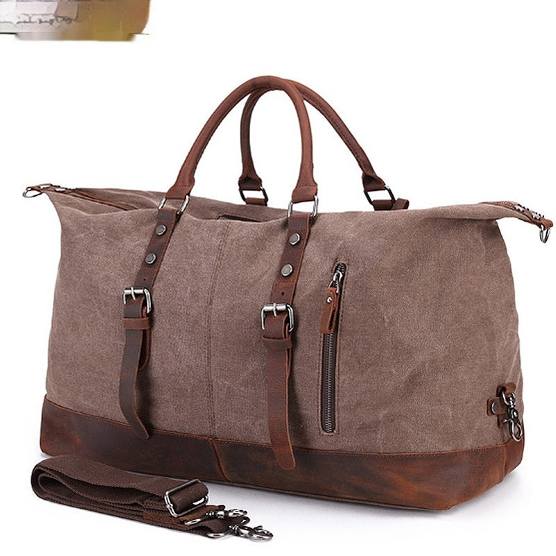 Canvas Traveling Crazy Horse Leather Casual Travel Messenger Shoulder Bag Large Capacity