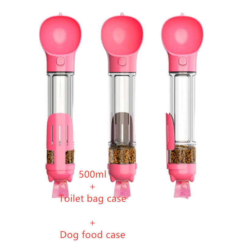 3-in-1 Portable Dog Water Bottle – Travel Pet Feeder with Bowl & Waste Bag Storage