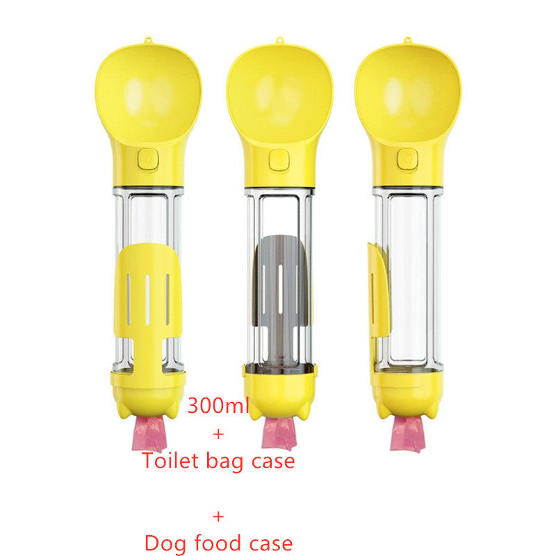 3-in-1 Portable Dog Water Bottle – Travel Pet Feeder with Bowl & Waste Bag Storage