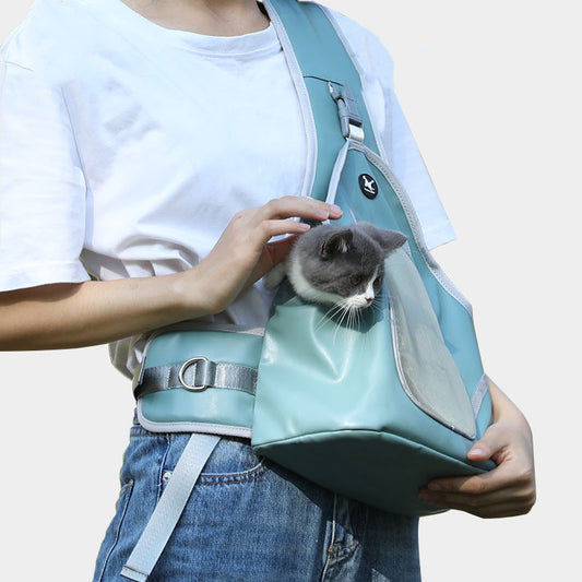 Portable Folding Leather Pet Chest Backpack Shoulder Bag