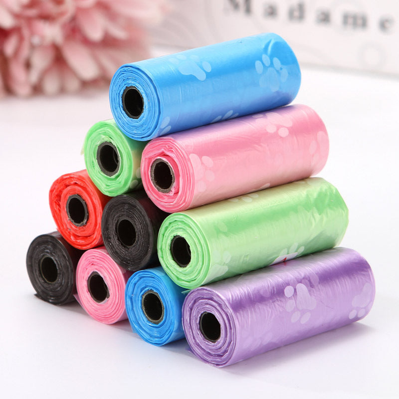 Pet Supplies Wholesale Dog Cleaning Waste Garbage Bags Printed Footprints 15 PcsRoll Pet Garbage Bags