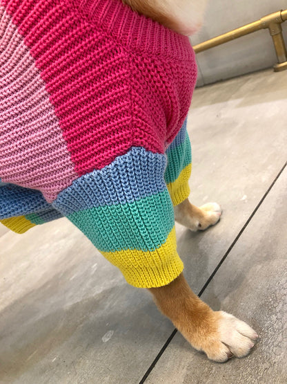 Rainbow Wool Dog Sweater – Colorful and Cozy Sweater for Your Furry Friend