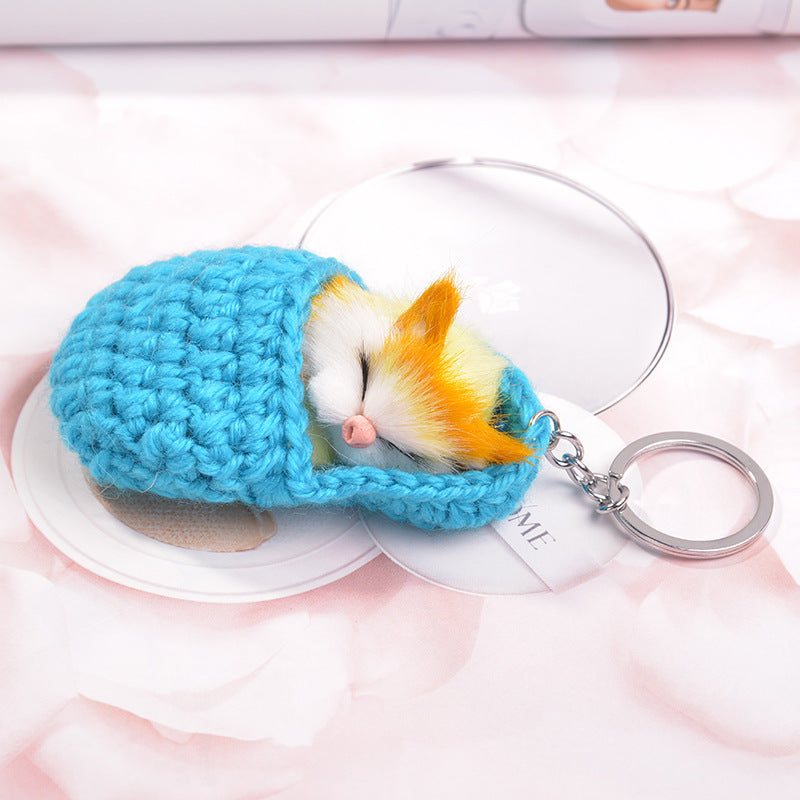 Sleeping Cat Metal Key Ring