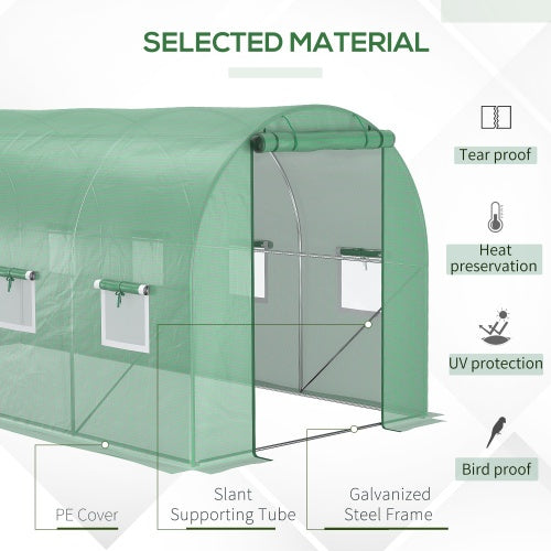 Outsunny 14.6 X 6.6 X 6.6 Walk-in Tunnel Hoop Greenhouse With Mesh Door & 8 Windows, Large Green House For Plants, Flowers, Vegetables, Galvanized Steel Frame & PE Cover, Green