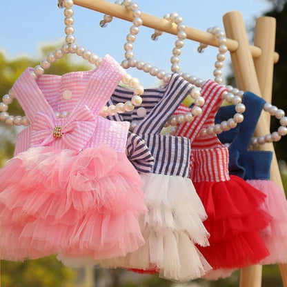 Pet Striped Clear Cake Mesh Teddy Strap Clothes And Dresses