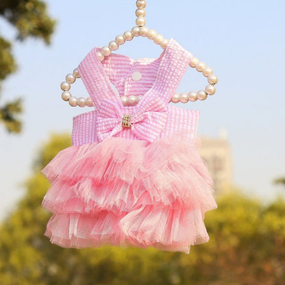 Pet Striped Clear Cake Mesh Teddy Strap Clothes And Dresses