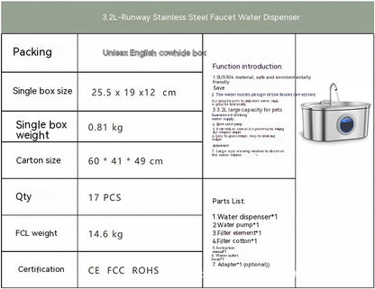 Water Feeder Stainless Steel Pet Water Dispenser
