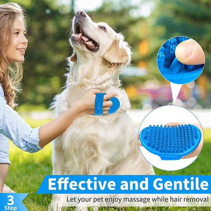 3 Piece Dog Bath Brush Set for Grooming and Massage