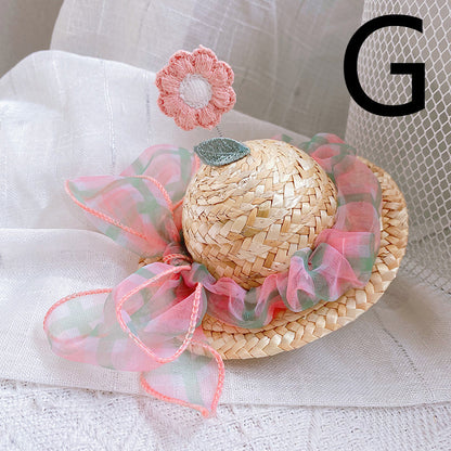 Pet Cute Knitted Straw Hat Flower Hat Cat Dog Photo Props