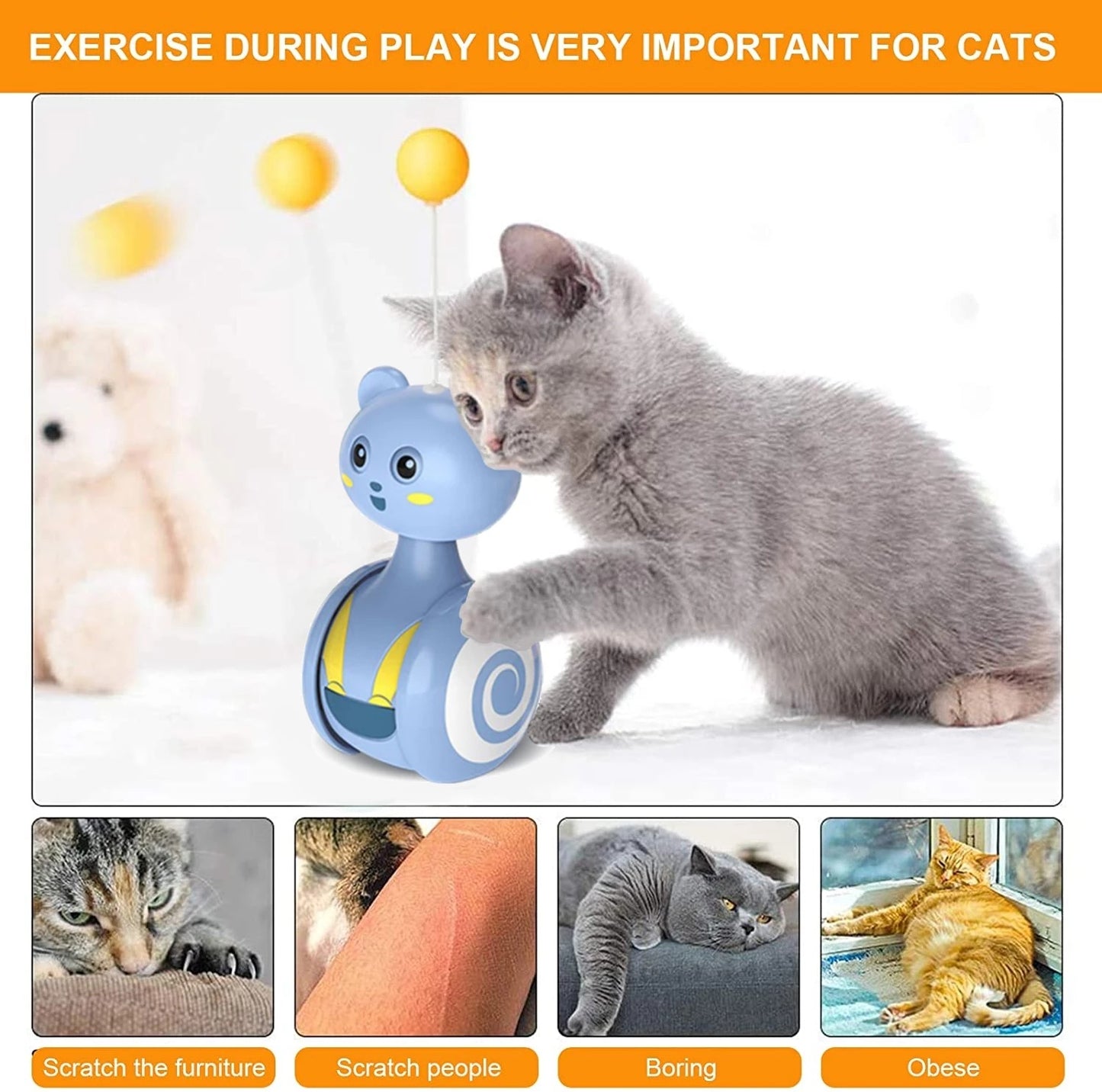 Cat Interactive Feather Toys Pet Bumbler Funny Toy Interactive Cats Toys Cat Rolling Teaser Feather Wand Toys Rotating Ball