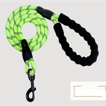 A dog sitting next to its owner on a trail, both wearing the reflective nylon pet dog leash in red color.