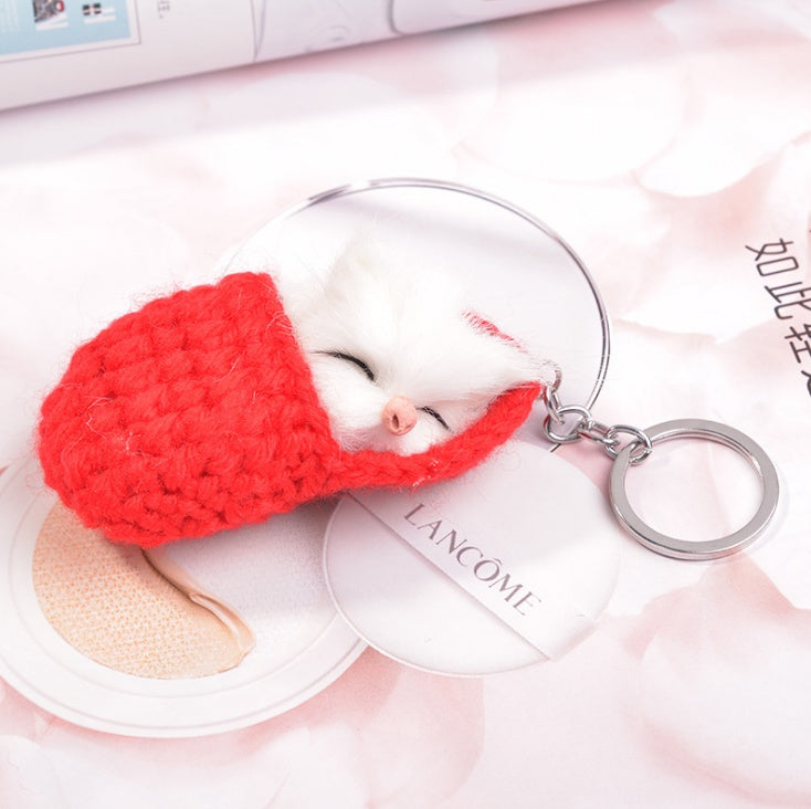 Sleeping Cat Metal Key Ring