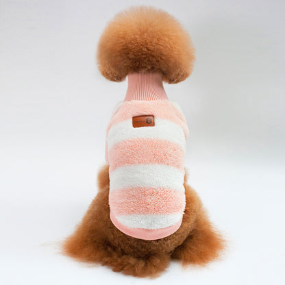 Casual Coral Fleece Clothes for Pets Comfortable Striped Pet Clothing