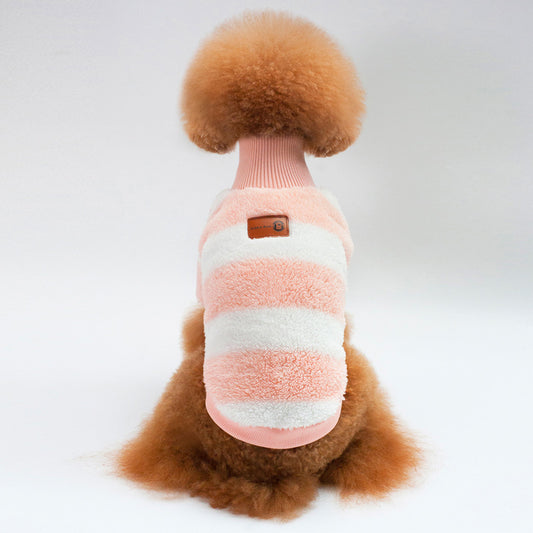 Casual Coral Fleece Clothes for Pets Comfortable Striped Pet Clothing