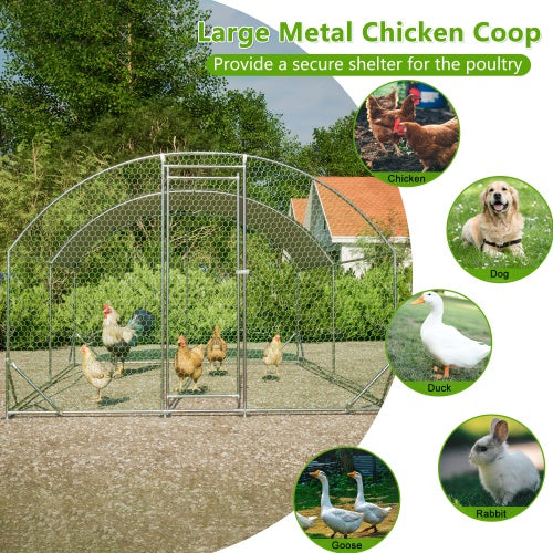 Large Chicken Coop Metal Chicken Run With Waterproof And Anti-UV Cover, Dome Shaped Walk-in Fence Cage Hen House For Outdoor And Yard Farm Use, 1 Tube Diameter, 9.84 X 13.12 X 6.56