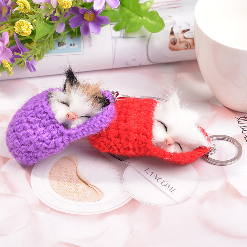 Sleeping Cat Metal Key Ring