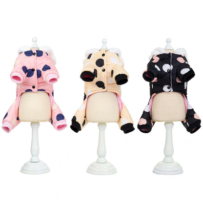 Warm Cotton Four-Legged Pet Coat Polka Dot Design for Winter