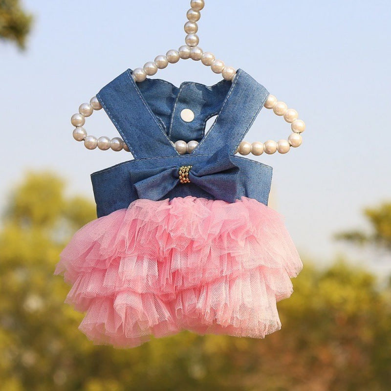 Pet Striped Clear Cake Mesh Teddy Strap Clothes And Dresses