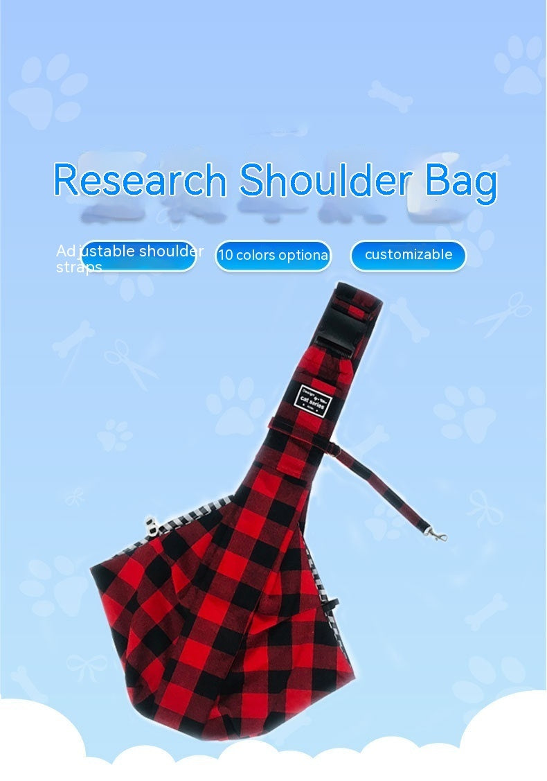 Pet Supplies Red And Black Plaid Shoulder Strap Adjustable Buckle Single-shoulder Bag