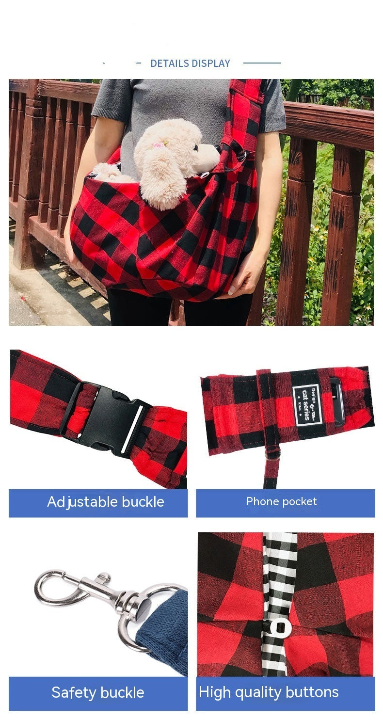 Pet Supplies Red And Black Plaid Shoulder Strap Adjustable Buckle Single-shoulder Bag