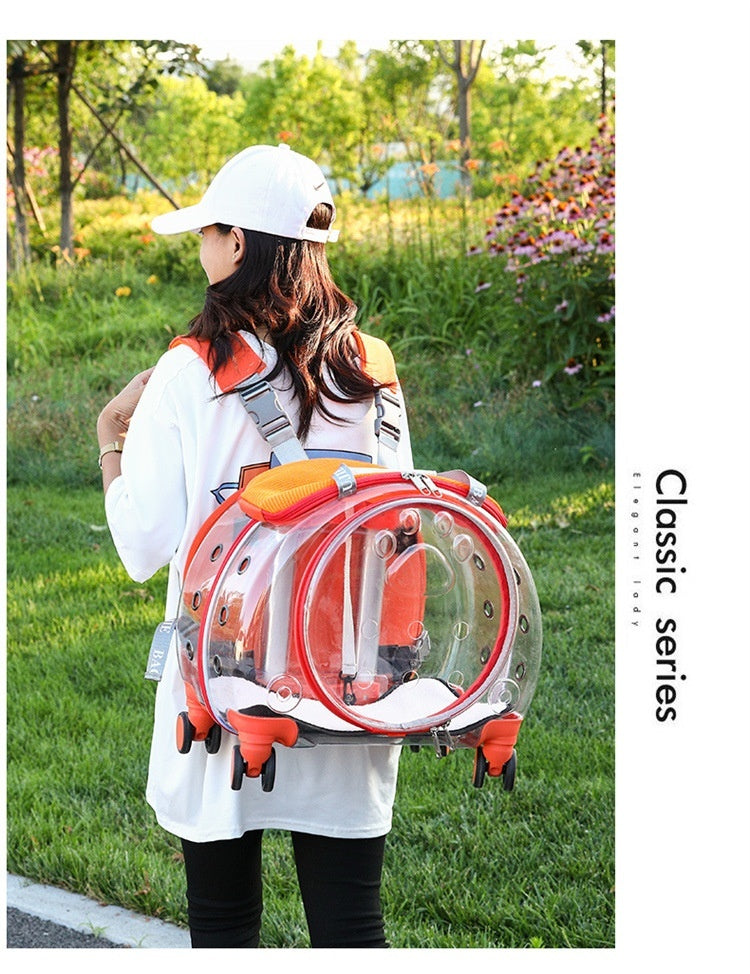 Small Pet Trolley Bag Portable Dog Diaper Bag Transparent Shoulders Cat Bag Space Capsule