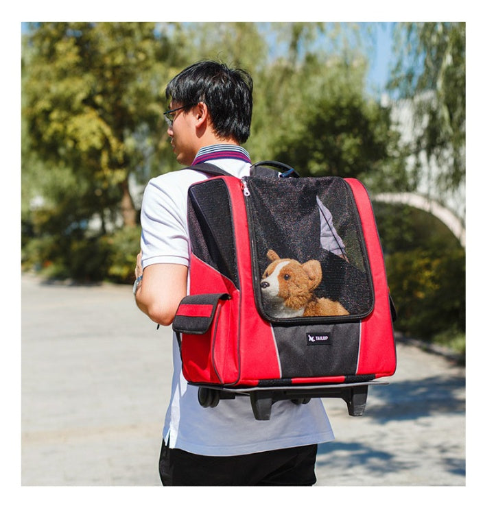 Small Pet Wheel Carrier Dog Cat Portable Strollers Backpack Breathable Puppy Roller Luggage Car Travel Transport Bag