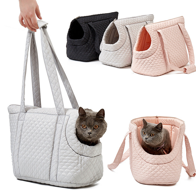 Korean Quilted Pet Travel Shoulder Bag for Cats and Small Dogs